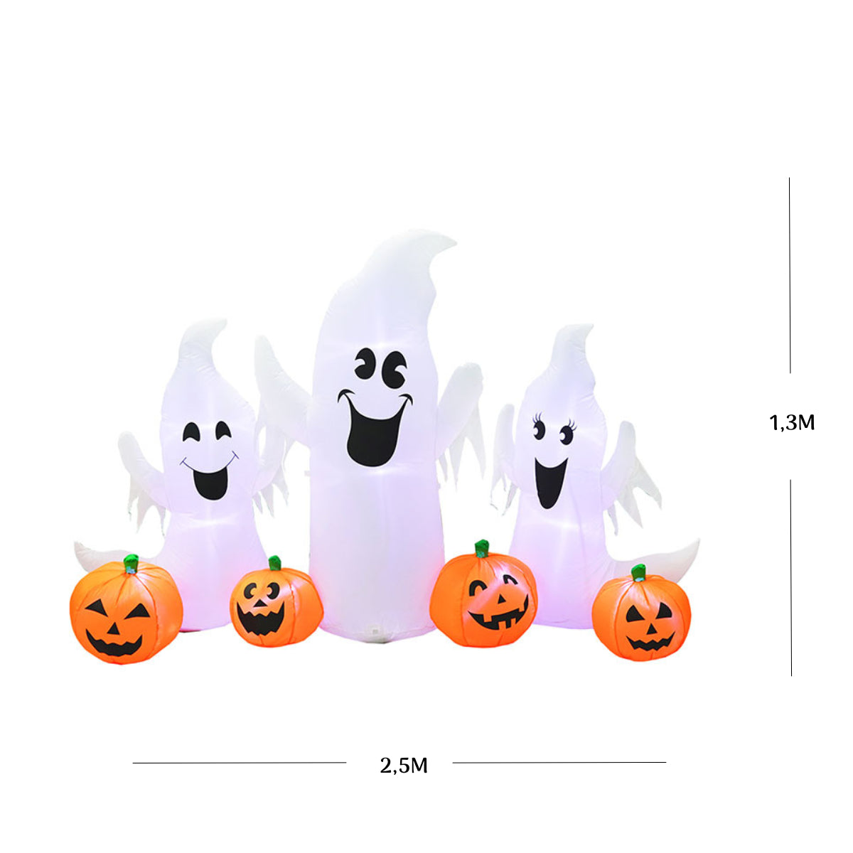 FAMILIA DE FANTASMAS Y CALABAZAS INFLABLE LED 1,3 X 2,5 M