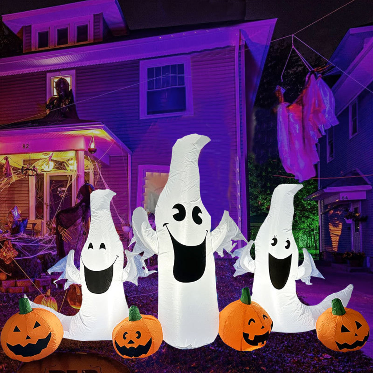 FAMILIA DE FANTASMAS Y CALABAZAS INFLABLE LED 1,3 X 2,5 M