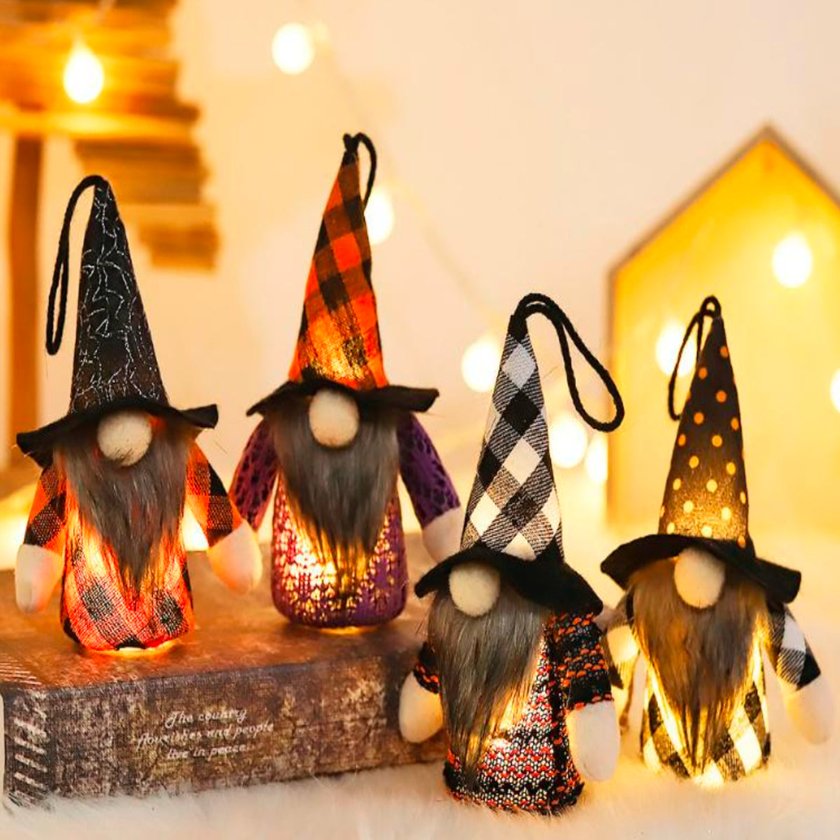 FAMILIA GNOMO HALLOWEEN CON LUZ LED