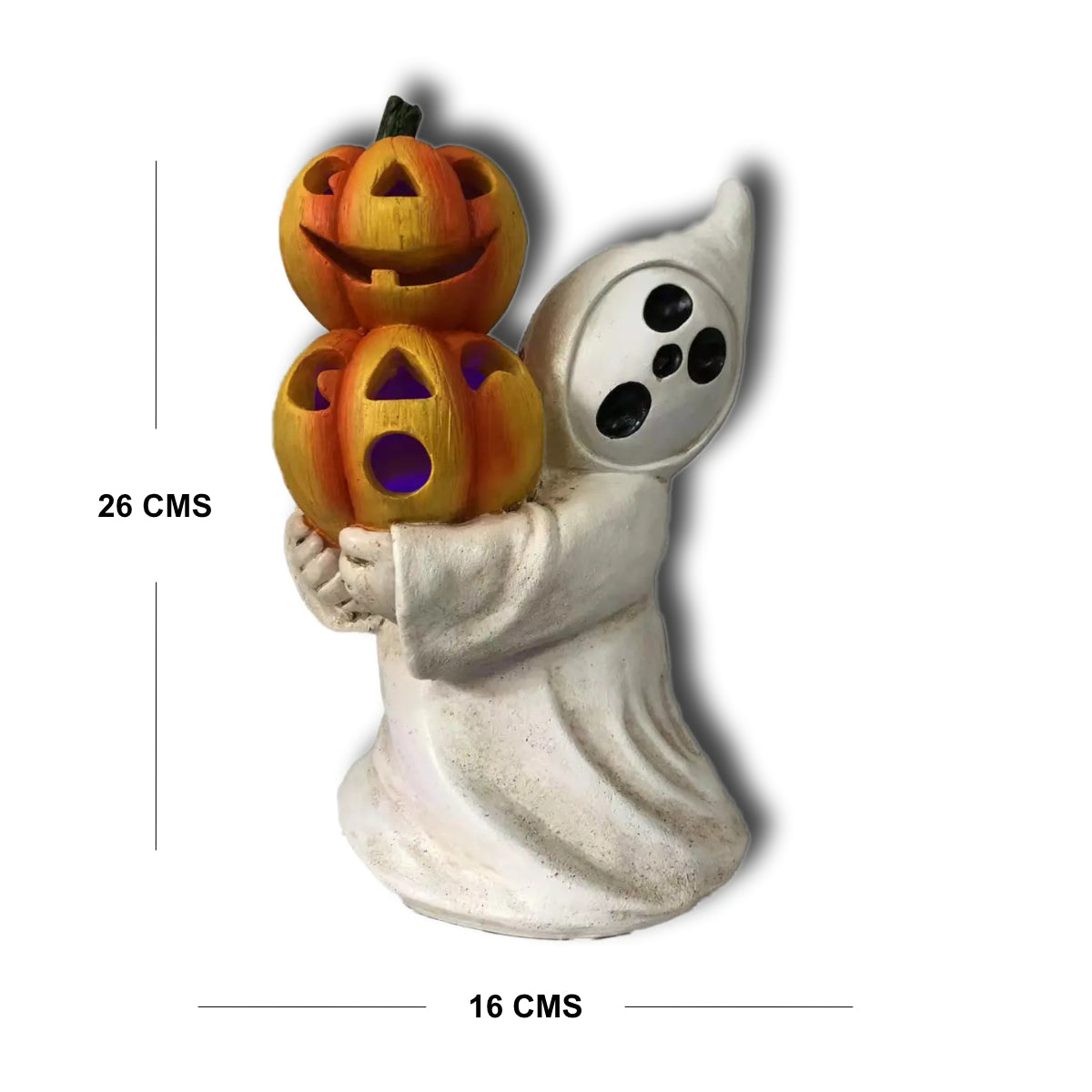 FANTASMA CON CALABAZA DOBLE DE RESINA LED